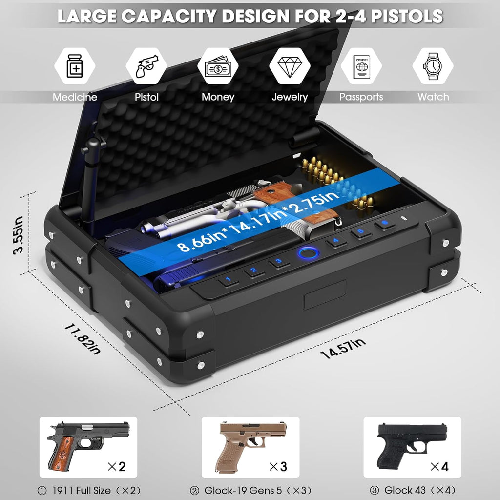 Biometric Gun Safe for 3-4 Pistols, Quick Access with USB-C Port N96475