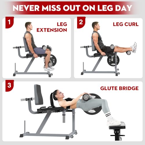 Leg Extension and Curl Machine, Adjustable Lower Body Exercise Bench for Home Gym C542056