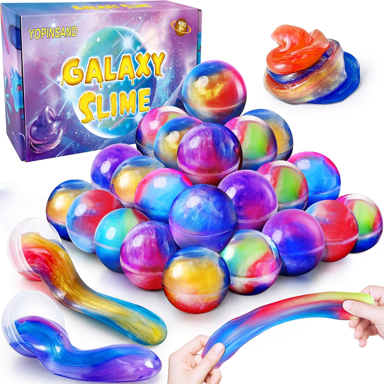 Galaxy Slime Kit, 24 Slime Ball Party Favors for Kids, Stretchy & Non-Sticky Slime Pack, Stress & Anxiety Relief Slime Toy for Boys Girls 5-12