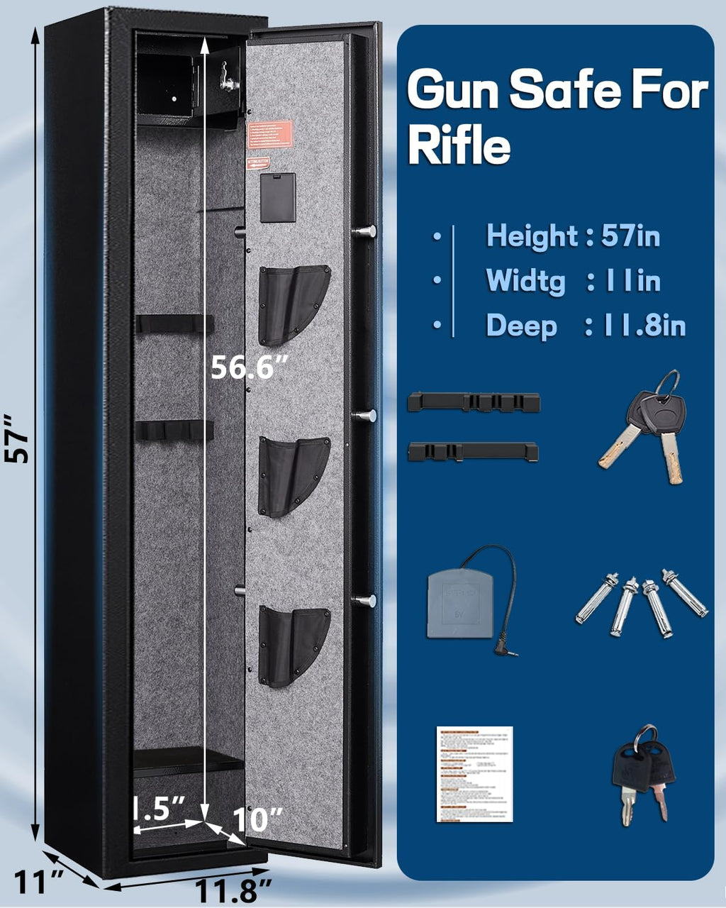 Gun Rifle Safe for Home Rifles and Pistols with Handgun Lock Box and Removable Shelf L678
