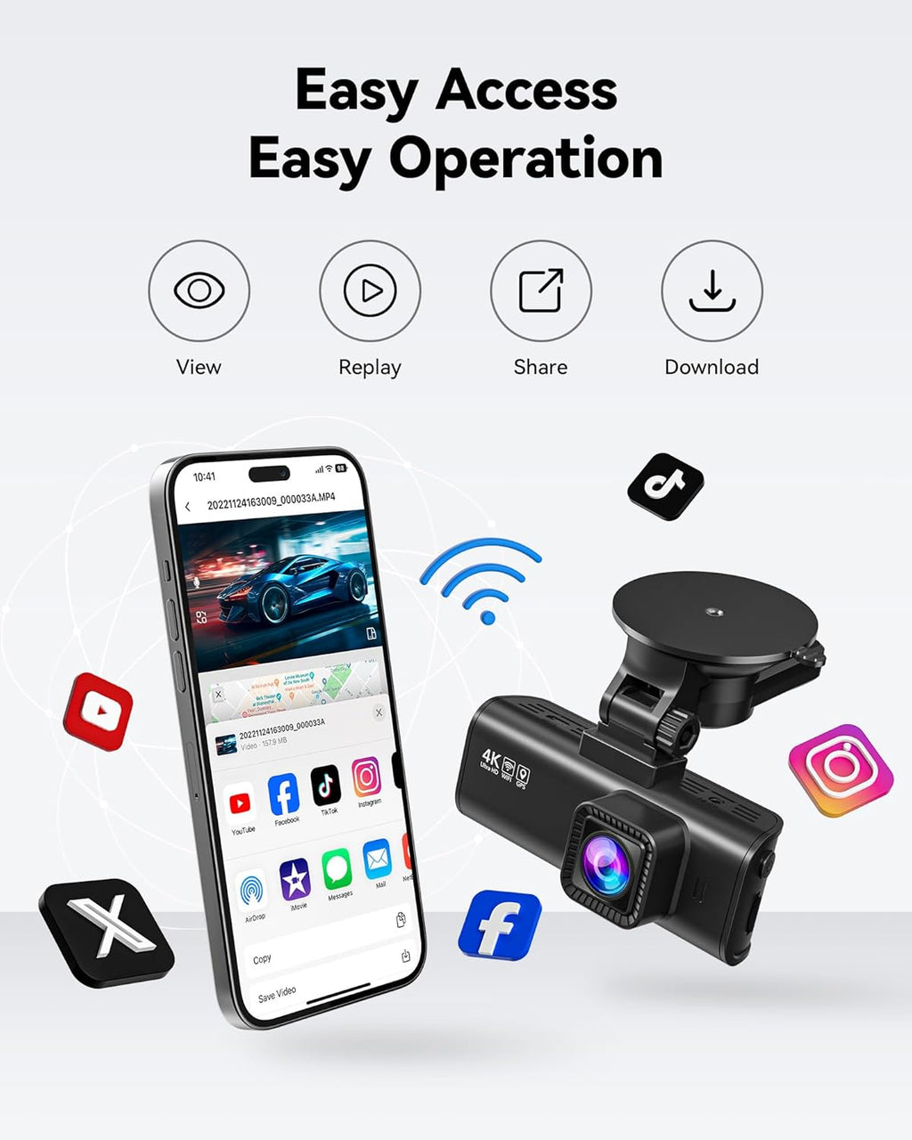 Dash Cam Front Rear, 4K/2.5K Full HD, Built-in Wi-Fi GPS, Night Vision F108