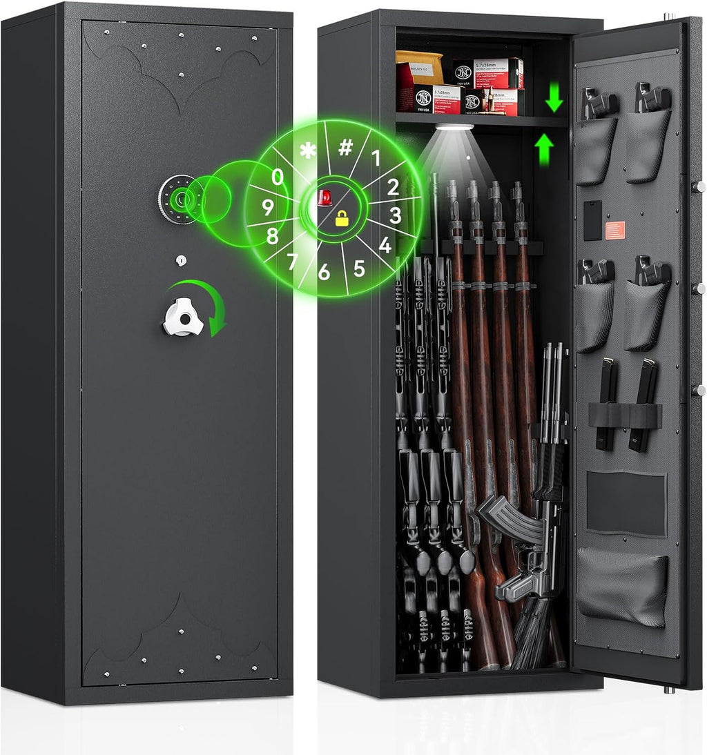KAER [NEW 13-15 Large Gun Safe] Gun Safe for Rifles and Pistols, Gun Safes & Cabinets, Gun Safes, Quick Access Rifle Safe with Adjustable Shelve & Adjustable Racks & Door Panel Organizer