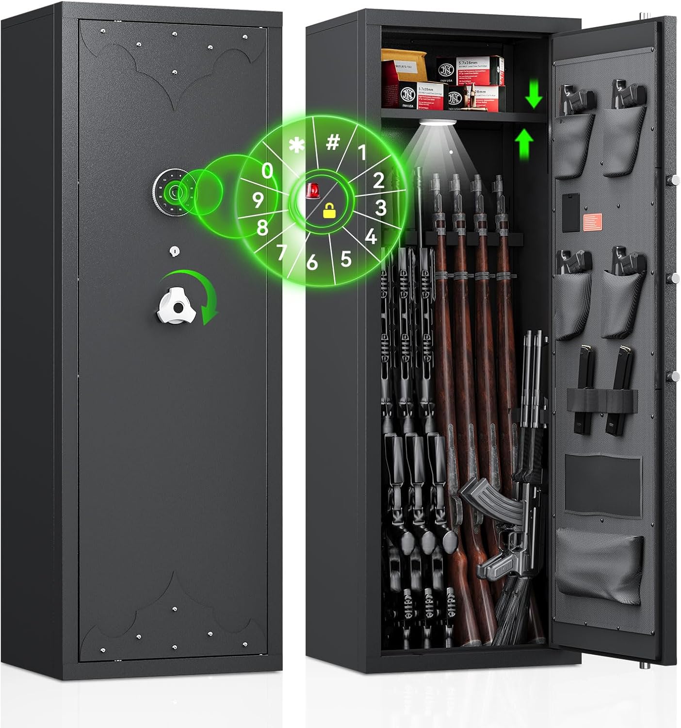 KAER [NEW 13-15 Large Gun Safe] Gun Safe for Rifles and Pistols, Gun Safes & Cabinets, Gun Safes, Quick Access Rifle Safe with Adjustable Shelve & Adjustable Racks & Door Panel Organizer