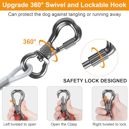 50 ft Dog Tie Out Cable with Spring Swivel Hook, Heavy Duty Outdoor Pet Tether Z1699