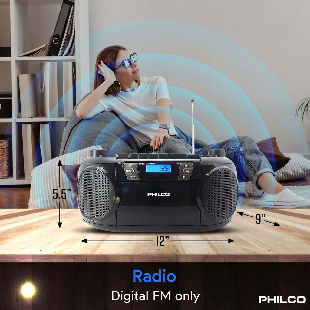 Bluetooth CD Boombox with Cassette, MP3 USB Playback E628136