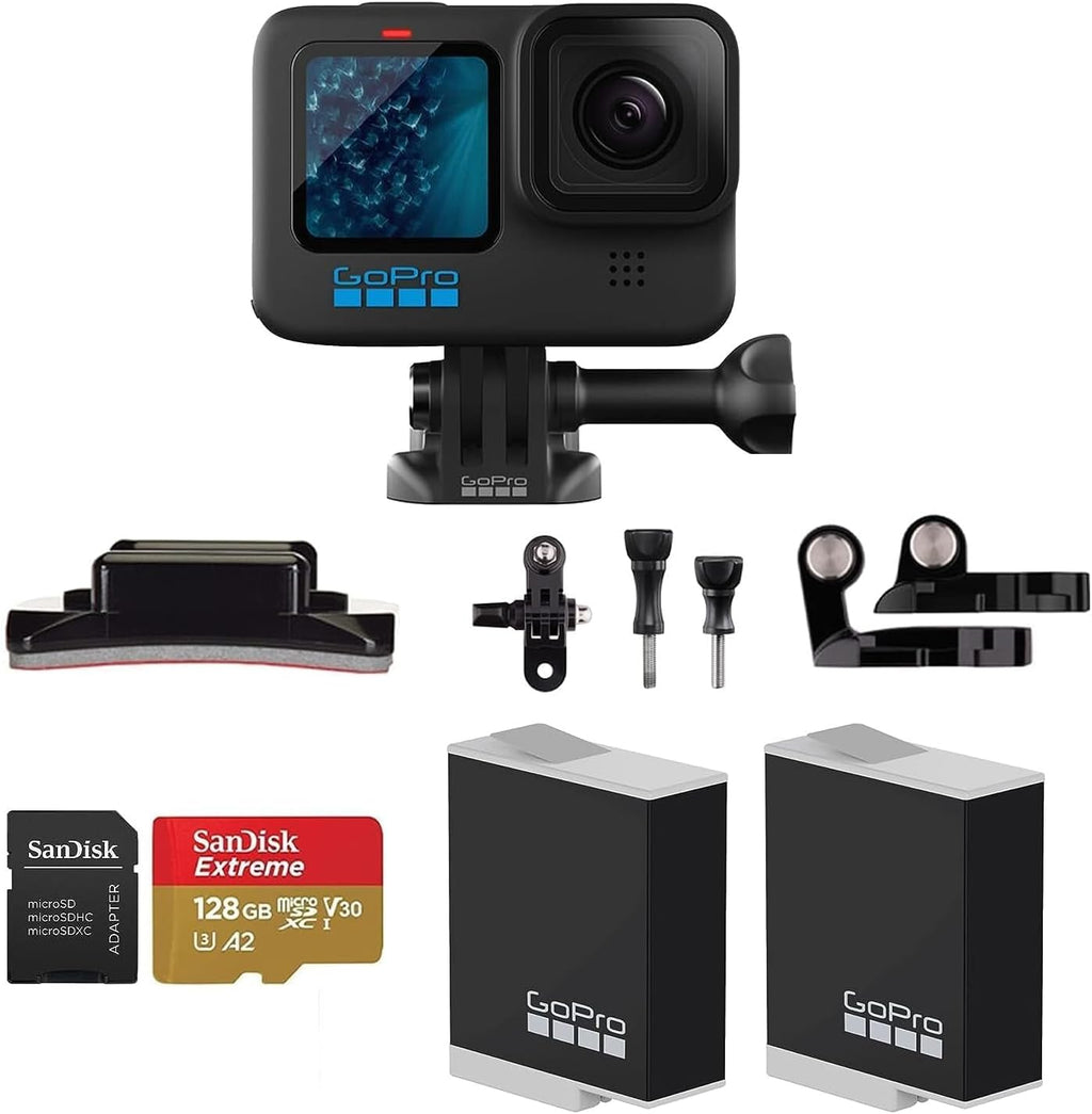 GoPro HERO11 Black 27MP Wi-Fi & Bluetooth Connectivity with Sandisk 128 GB Memory Card Enduro Rechargeable Battery (Bundle Set)