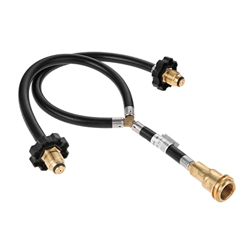 Y-Splitter Dual Propane Tank Converter Hose Adapter, Two Way POL Inlet and POL/QCC1 Regulator Exit Connect to 5-100lbs Propane Tank for Heaters, Grills, Fire Pit, Turkey Fryer, Fireplaces