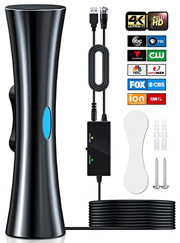 1000+ Miles Range TV Antenna for Smart TV, Upgraded Digital HD Antenna for TV Indoor/Outdoor with Amplifier and Signal Booster-Support 360°Reception 4K 1080p for All Television-33ft Coax HDTV Cable