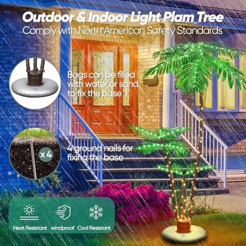 Lighted Palm Trees for Outdoor Patio, 6Ft 2 Trunks with 8 Modes O301