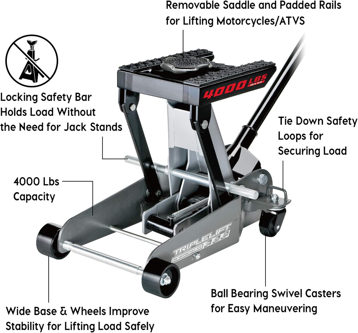 2 Ton Triple Lift Floor Jack for Cars, Trucks, Motorcycles A130712