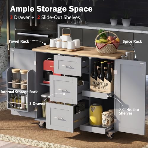 Kitchen Island with Storage, Rolling Drop Leaf Design, White P83022