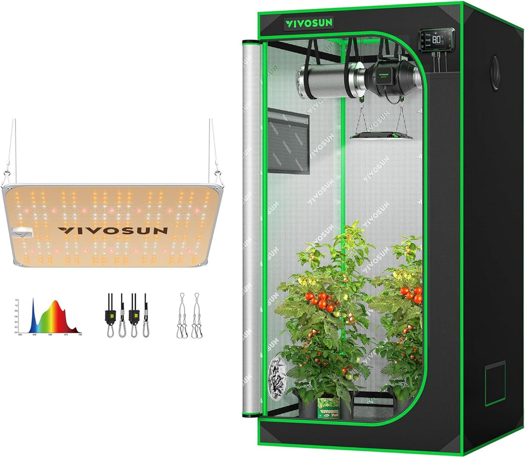 VIVOSUN 36"x36"x72" Hydroponic Mylar Grow Tent with VS1000E LED Grow Light, 3' x 3' Grow Tent with Observation Window and Floor Tray, LED Plant Light with Samsung Diodes