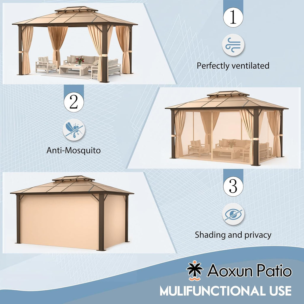 10x12FT Hardtop Gazebo with Curtains and Netting for Patios T46473