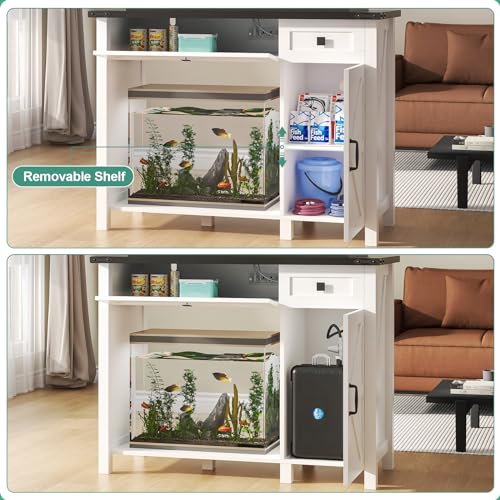 Aquarium Stand with Charging Station and Storage Cabinet E930