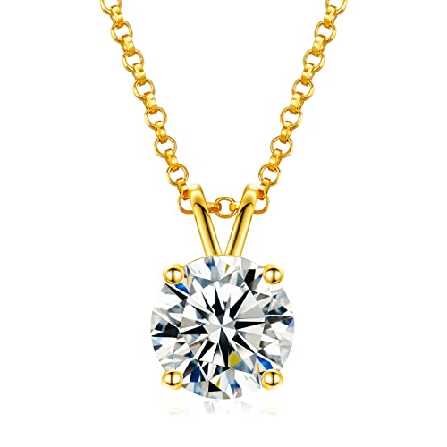 Moissanite Necklace for Women,0.1CT-12.0CT Lab Created Diamond Pendant 18K White/Yellow Gold Plated Sterling Silver Necklace Round Moissanite Pendant Diamond Solitaire Necklace Gift for Mom/Wife Moissanite Diamond Jewelry with GRA Certificate of Auth