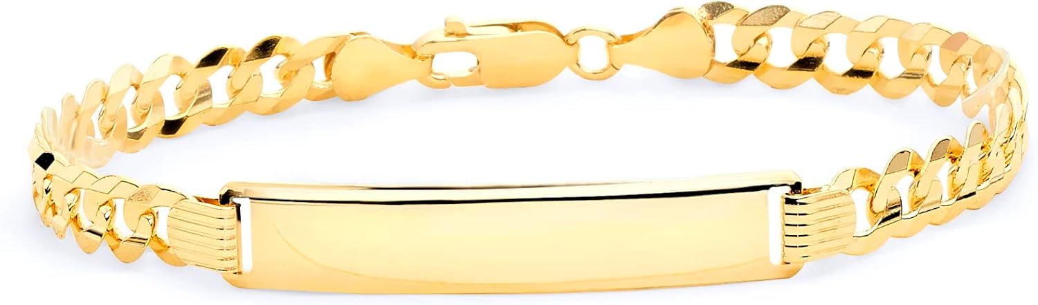 14k Yellow Gold Polished Mens Cuban ID Bracelet - 8.5"
