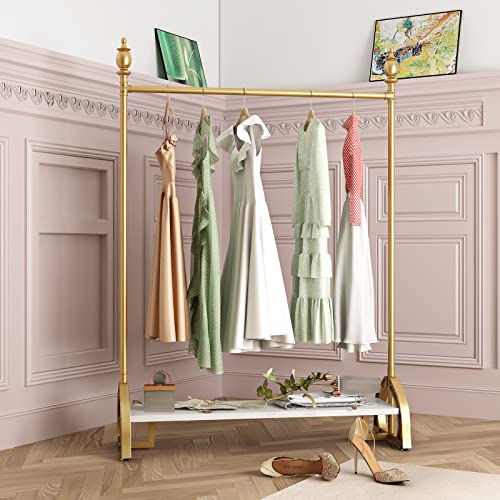 Gold Clothing Rack, Boutique Clothes Rack with Shelf for Display, Heavy Duty Garment Rack for Retail Use (47.24L)