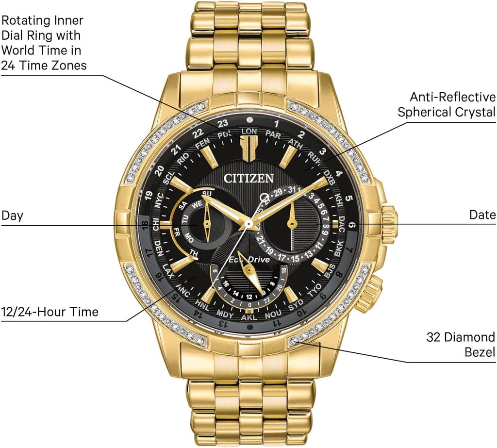 Men's Gold-Tone Stainless Steel Watch with Black Dial A39777