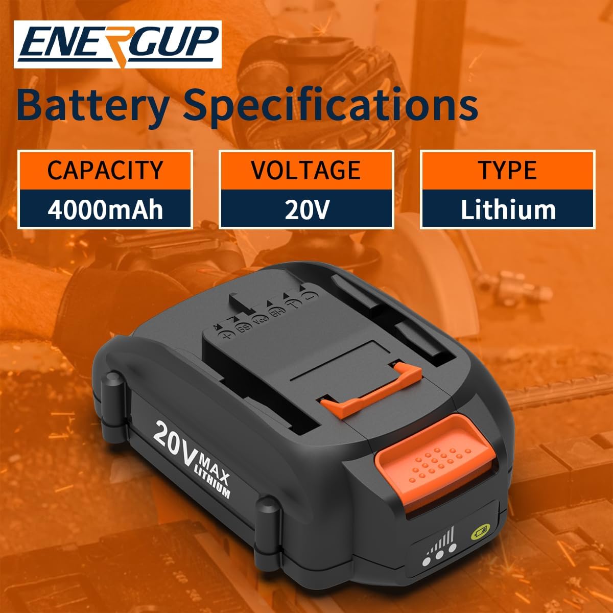 20V 4.0Ah Lithium Battery 2-Pack for Worx 20V Tools Y54083