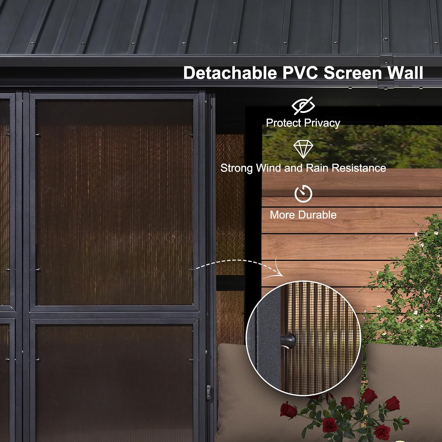 Patio Hardtop Gazebo Double Top Outdoor Screen House with Detachable Windows R7242