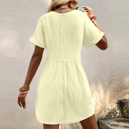 Women's Casual V Neck Short Sleeve Mini Dress with Pockets I261345