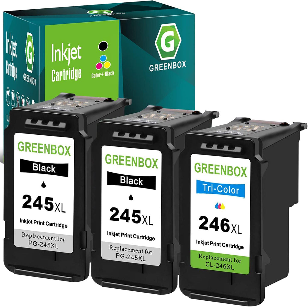 GREENBOX Remanufactured Ink Cartridges 245 and 246 Replacement for Canon PG-245XL CL-246XL PG-243 CL-244 for Canon PIXMA MX492 MX490 MG2920 MG2922 MG2420 IP2820 Printer (2 Black 1 Tri-Color)