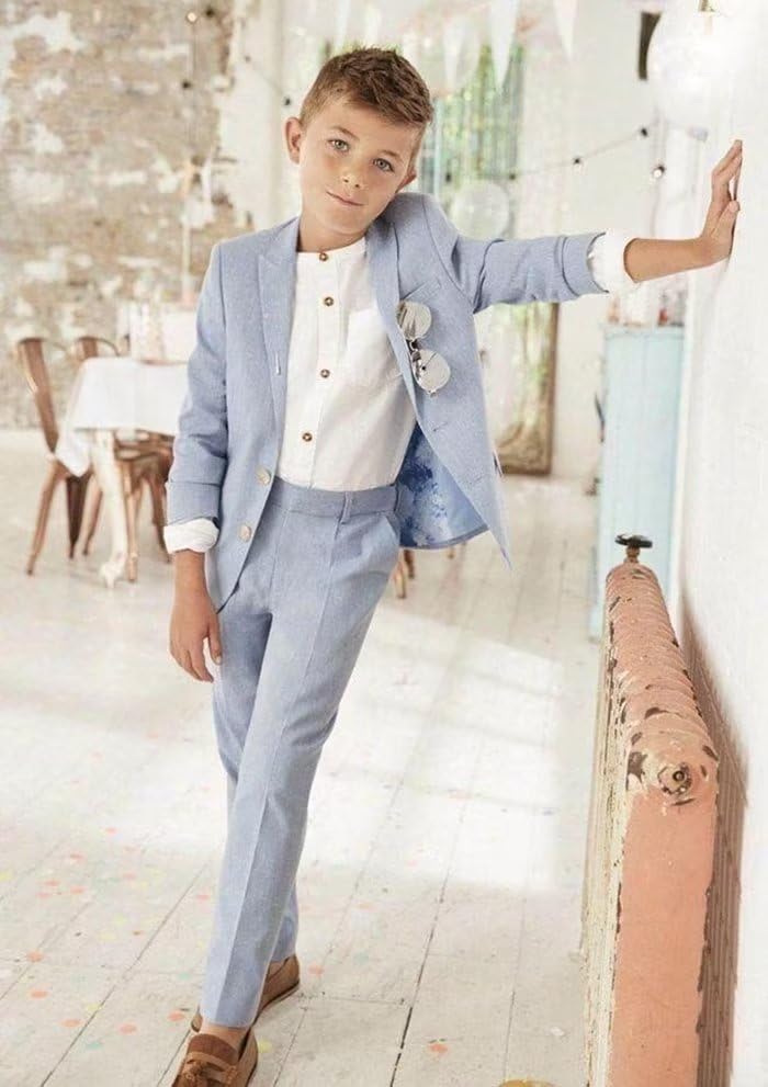 Boys Linen 2 Piece Suit Jacket and Pant for Beach Wedding G85826