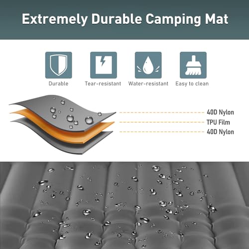 Double Sleeping Pad for Camping, 4" Self Inflating with Pillow and Foot Pump V3853
