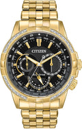 Citizen Men's Eco-Drive Classic Calendrier Watch in Gold-Tone Stainless Steel, Diamonds, Black Dial (Model: BU2082-56E)