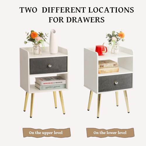 White Nightstand with Drawer and Shelf C801