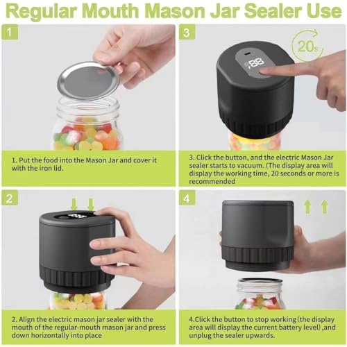 Electric Mason Jar Vacuum Sealer for Wide and Regular Mouth Lids A158