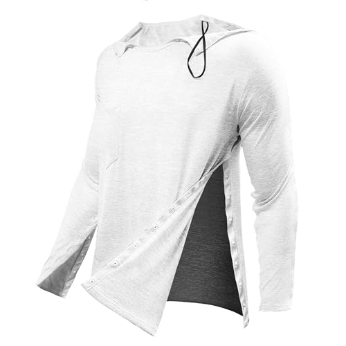 Post Shoulder Surgery Shirts for Men Recovery Long Sleeve Shirt Women Full Open Side Snap Chemo Dialysis Adaptive Clothing