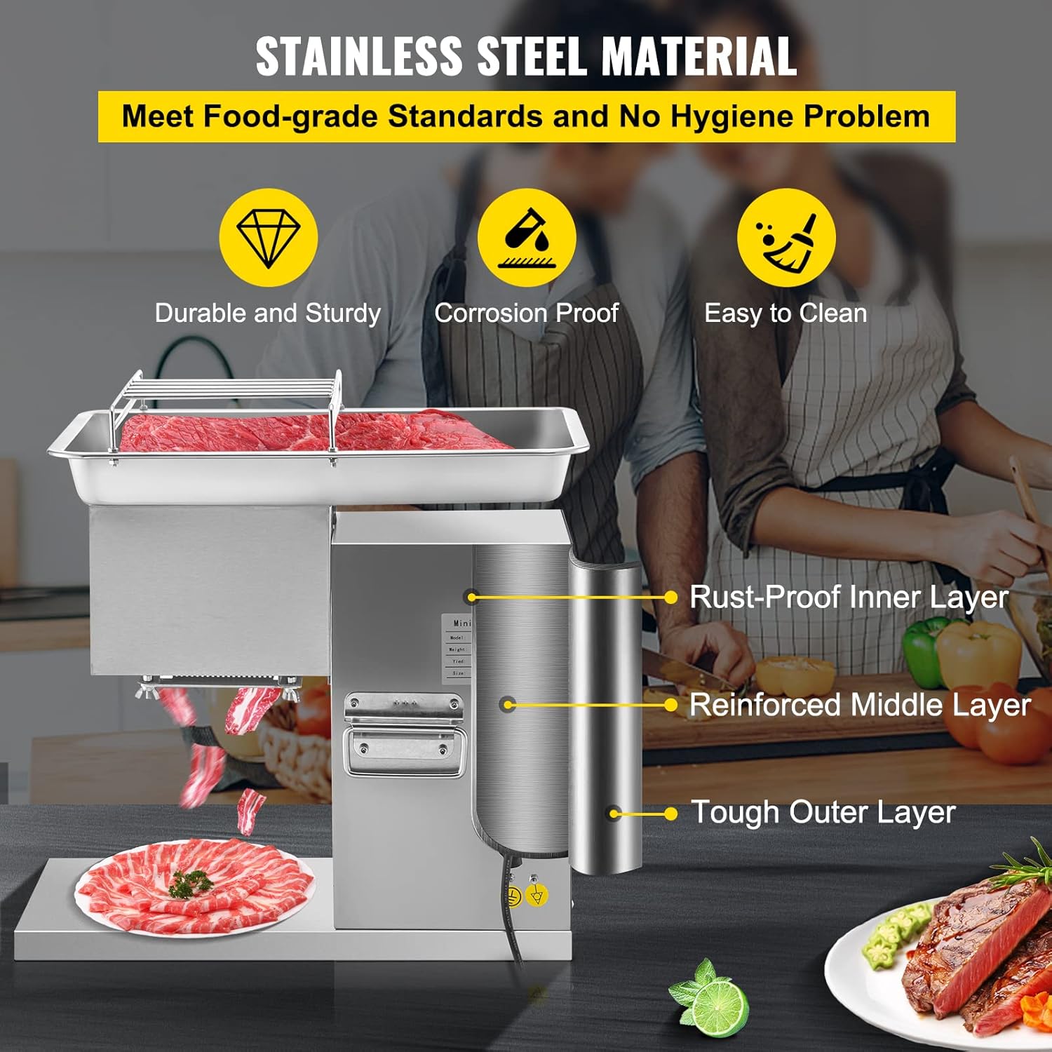 Commercial Meat Cutter Machine 1100 LB/H 3mm Stainless Steel Electric Food Slicer Z71032