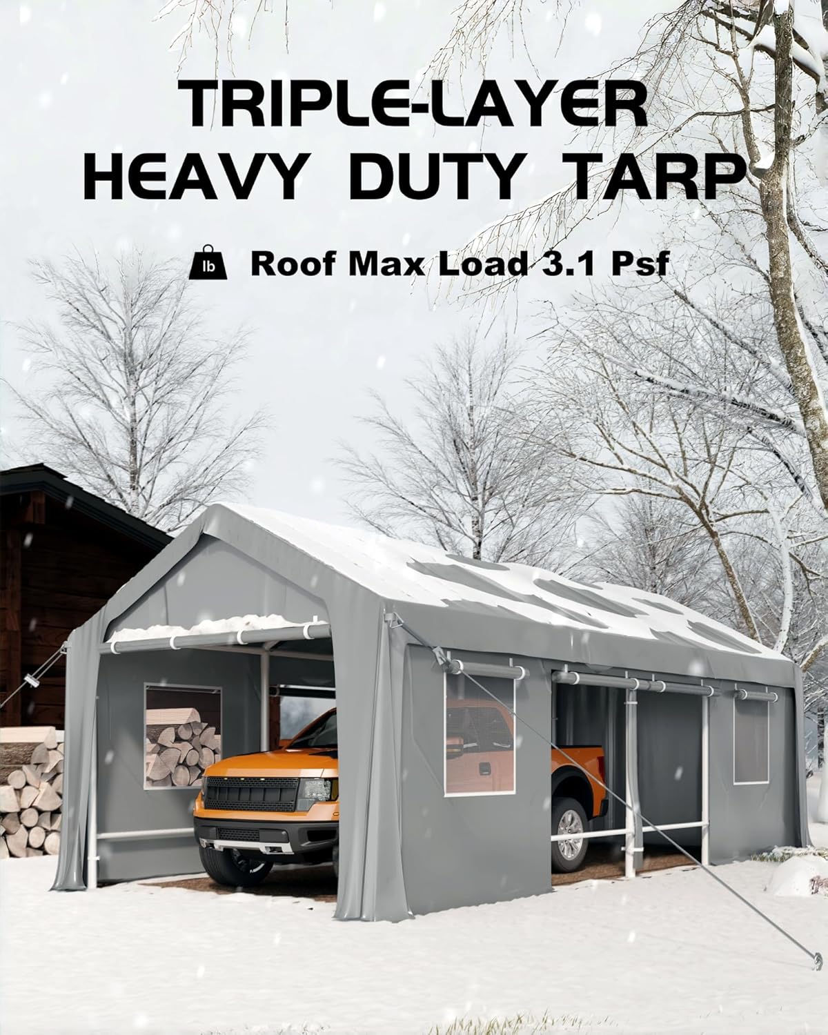 Windproof Portable Carport Garage with Reinforced Frame and Doors E22910