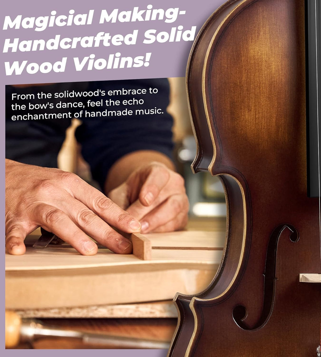 Solid Wood Violin 4/4 Full Size Set with Hard Case for Beginners E8640