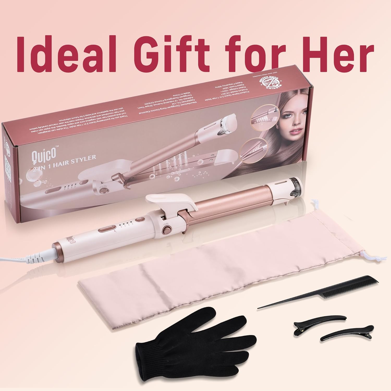 2-in-1 Curler Iron and Steam Hair Straightener, 1" Ceramic Curling Wand with Negative Ions O954466