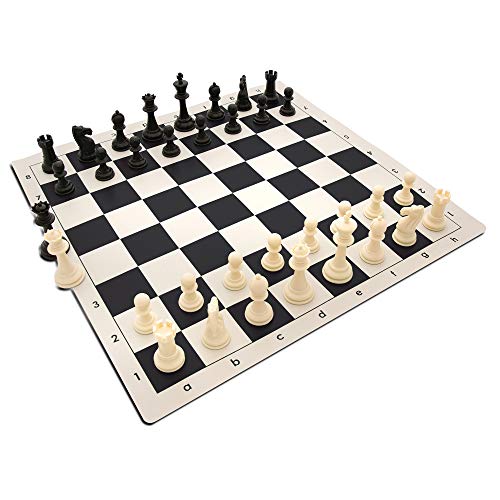 Tournament Chess Set with Filled Pieces and Roll-Up Vinyl Board C914884