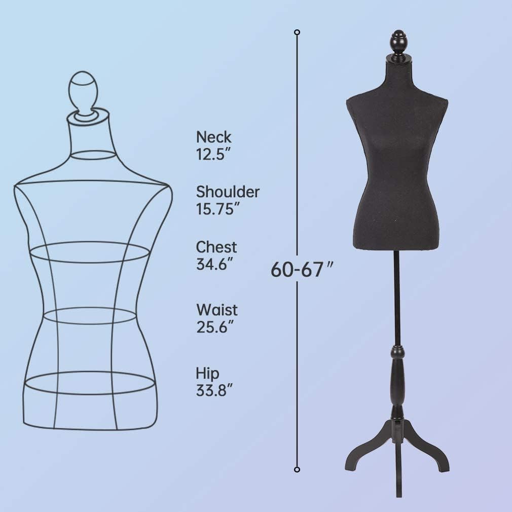 Dress Form Mannequin with Tripod Stand, Height Adjustable, Black X9570