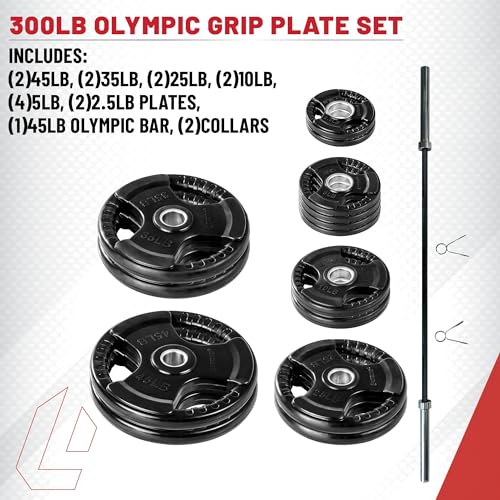 Rubber Coated Olympic Weight Set with Bar and Spring Clips Q432976