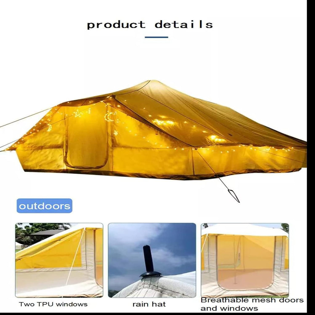 Outdoor Camping Tent, Double Door Family Hut Tent, Khaki I7898