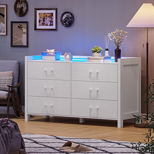 6 Drawer Dresser with LED Lights for Bedroom, White Q83771