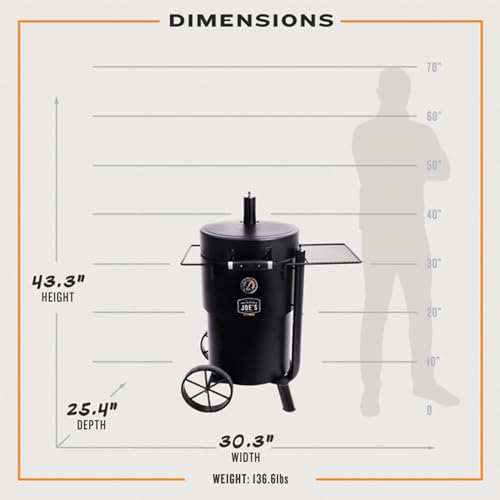 Barrel Drum Smoker with Porcelain Coated Steel, 630 Sq In Cooking Surface E456834