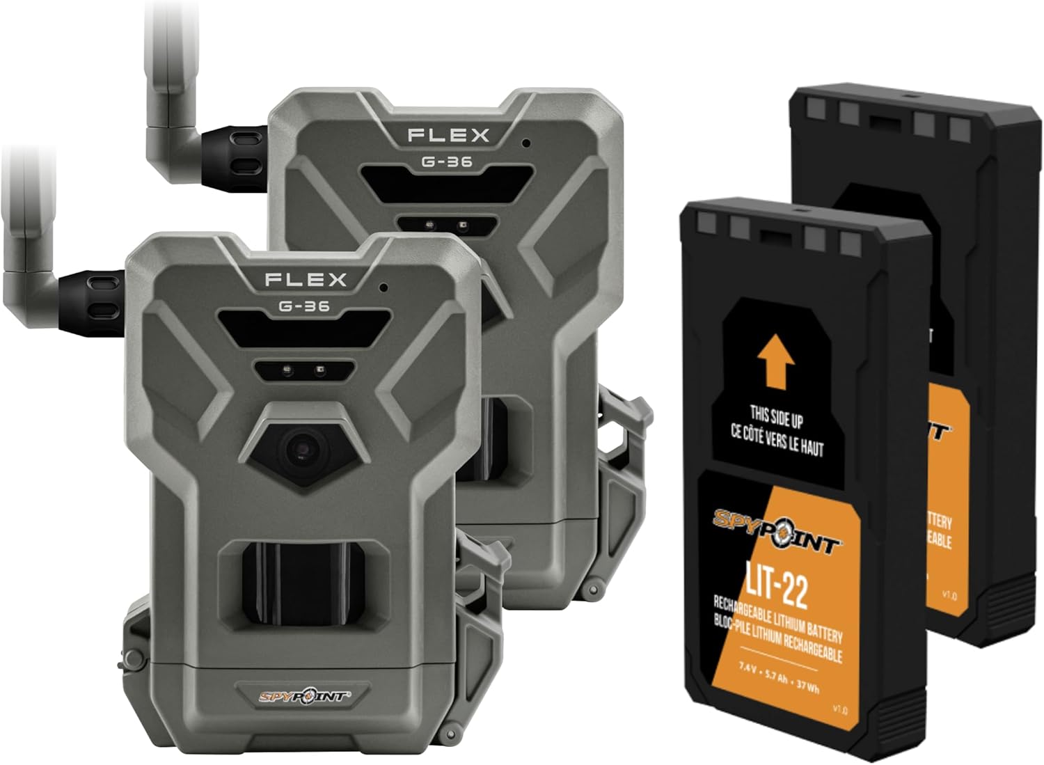 SPYPOINT Flex G-36 Twin Pack Cellular Trail Camera, 36MP Photos and 1080p Videos with Sound, GPS Enabled, Dual-Sim LTE Connectivity, 100' Flash & Detection Range + LIT-22 Batteries