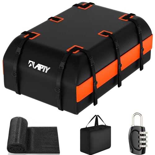 21 Cubic Feet Car Rooftop Cargo Bag Carrier, Soft Roof Top Luggage Bag for All Vechicles with/Without Rack - with Waterproof Zip, Anti-Slip Mat, Luggage Lock, Storage Bag, Door Hooks, Orange