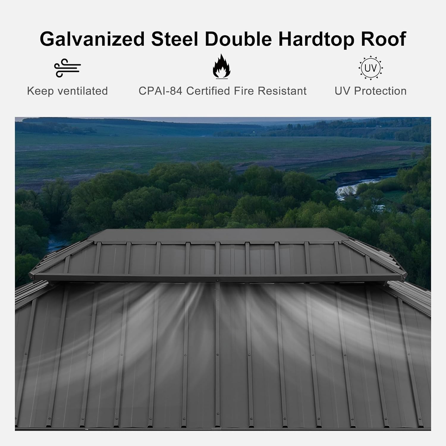 Hardtop Gazebo for Patio with Galvanized Steel Roof, Curtains and Netting Included W436566