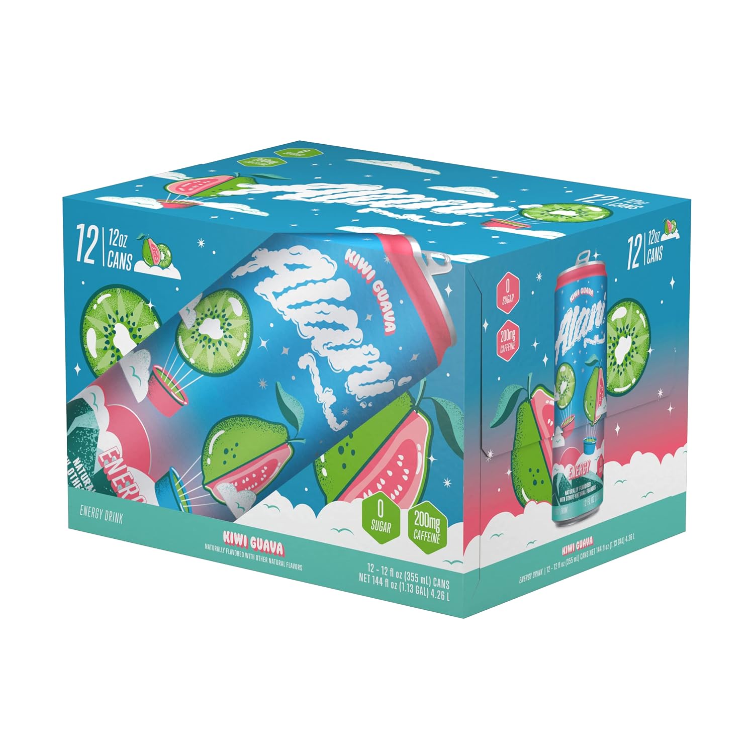 Sugar Free Kiwi Guava Energy Drink with Caffeine, 12 oz Cans (12 Pack) G581434