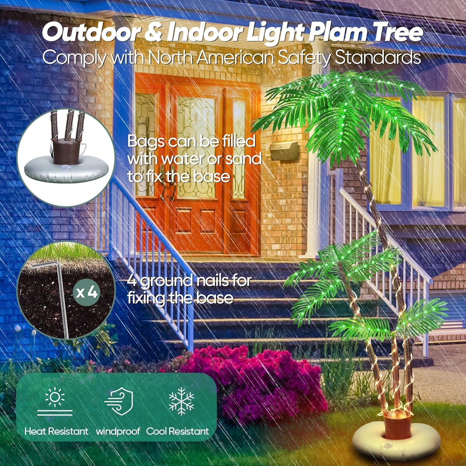 Solar Lighted Palm Trees for Outdoor Patio, 6FT with 3 Trunks F641338