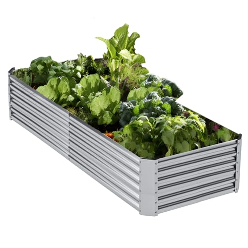 Outdoor Raised Garden Bed,Large Metal Garden Bed Planter Box,Galvanized Raised Beds for Gardening,Silver(8×4×1ft) 2PCS