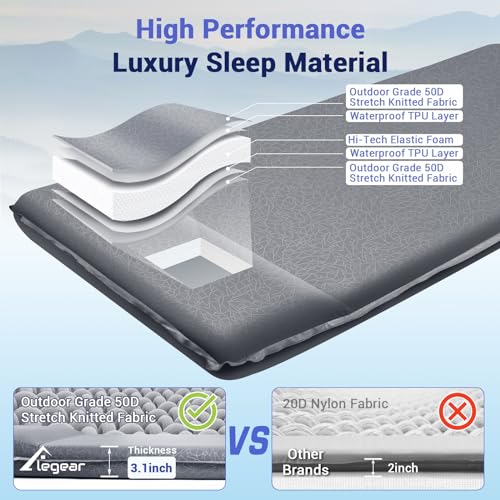 Self Inflating Sleeping Pad, 3.1'' Ultra-Thick Memory Foam Camping Mattress with Pillow D142