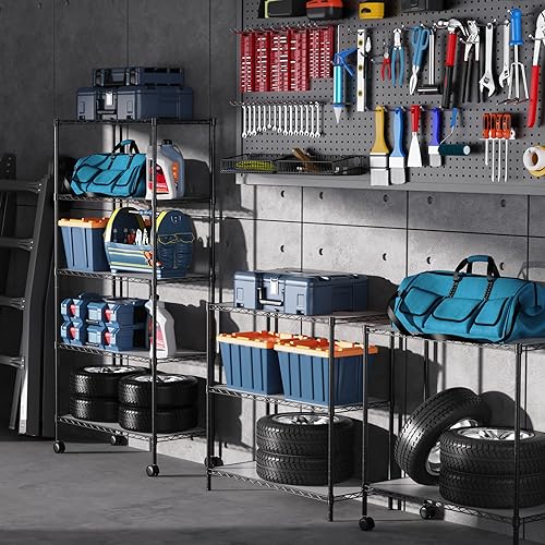 5 Tier NSF Metal Wire Shelving Unit, 60" H x 30" L x 14" D, Heavy Duty Adjustable Storage Rack with Wheels C23549